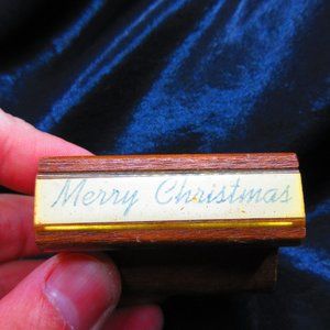 Merry Christmas Wood Mounted Stamp 2" x 1.25"